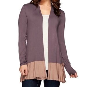 LOGO By Lori Goldstein Multicolor Colorblock Open Knit Cardigan Size 1X Pockets.